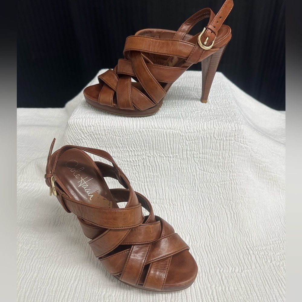Cole Haan Women Brown High Heels US 5.5 Cognac Strappy Air - Picture 8 of 8